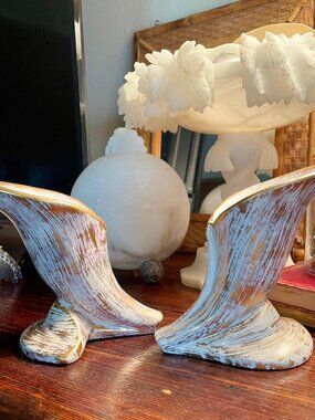 Haeger Gold Tweed Candle Holders Pair 22K Gold MCM